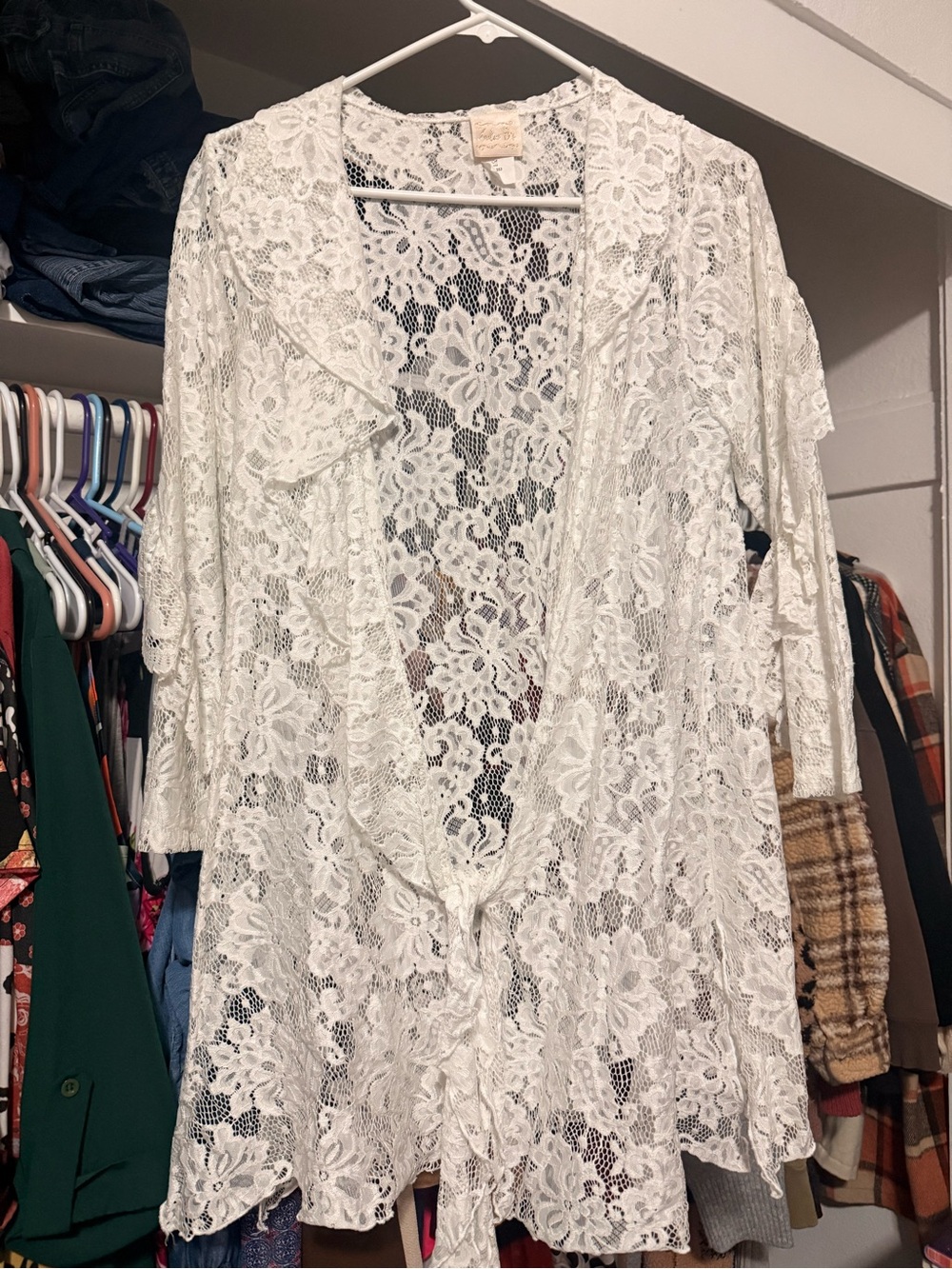 White Lace Open Front Women's Blouse
